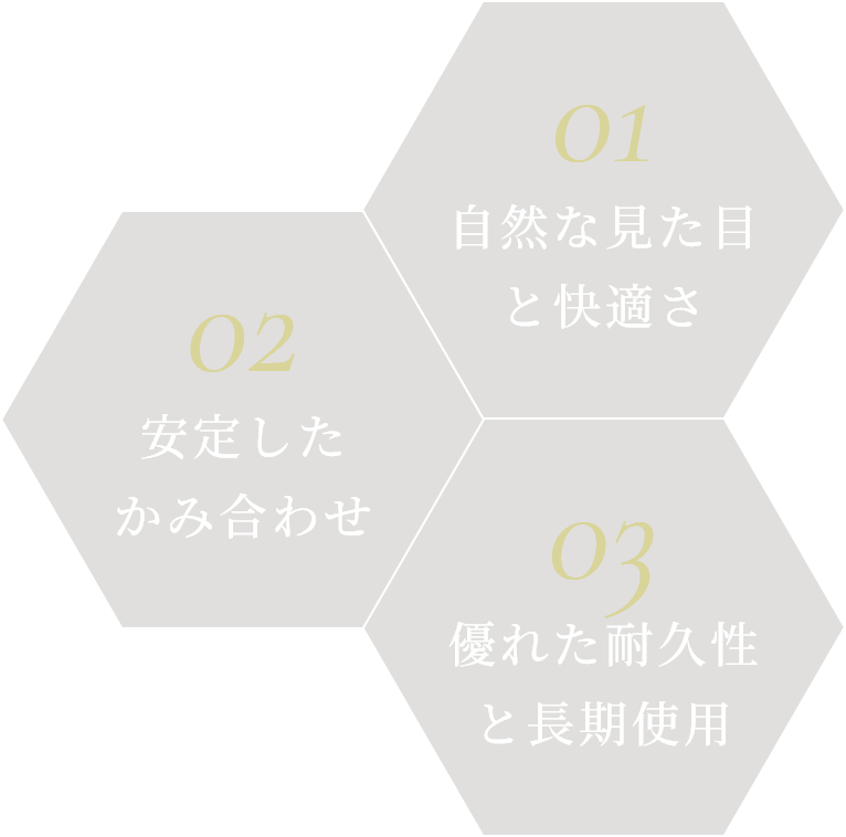 自然な見た目と快適さ 安定した噛み合わせ 優れた耐久性と長期使用